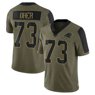 Limited Men's Michael Oher Carolina Panthers Nike 2021 Salute To Service Jersey - Olive